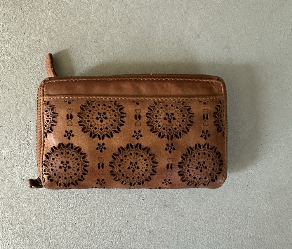 Boho Distressed Perforated Brown Leather Wallet